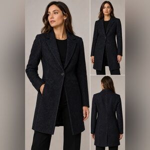 Massimo Dutti Women's 4 Longline Tweed Blazer Coat Black Charcoal Tailored EUR36